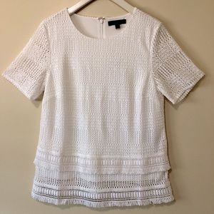 Banana Republic White Geo Lace Fringe Top <S>